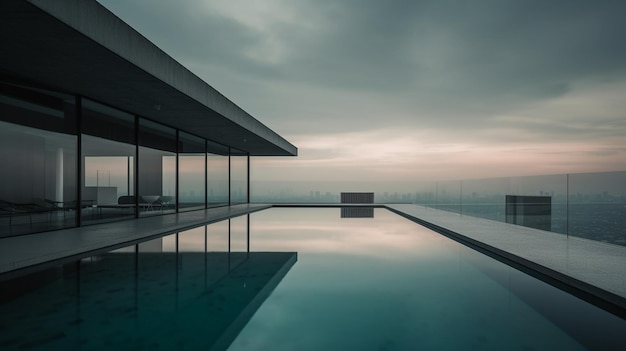 Ein Pool mit Blick auf die Stadt im Hintergrund