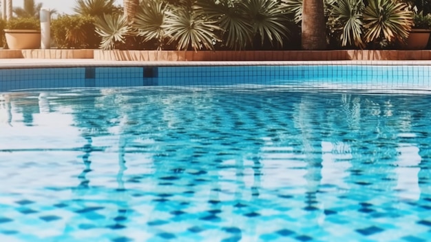 Ein Pool mit einem Baum im Hintergrund