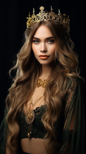 Foto ein porträt einer frau mit langen haaren und einer goldenen halskette