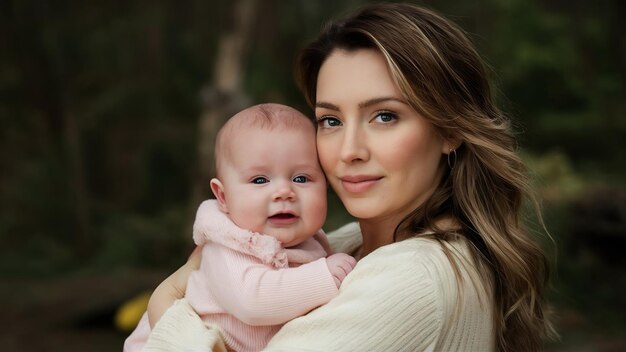 Ein Porträt einer schönen Mutter mit ihrem Baby