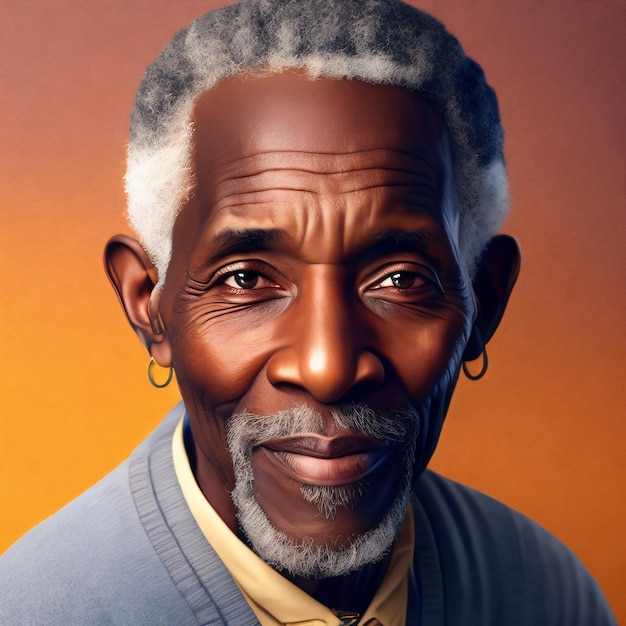 Ein Porträt eines älteren Mannes mit einem gelben und orangefarbenen Hintergrund.