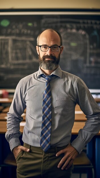 Ein Porträt eines Lehrers in einem Klassenzimmer