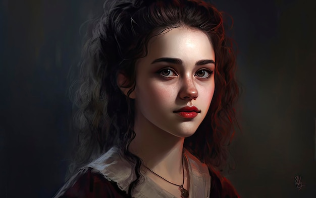 ein Porträt eines Mädchens mit roten Lippen und einer roten Lippe.