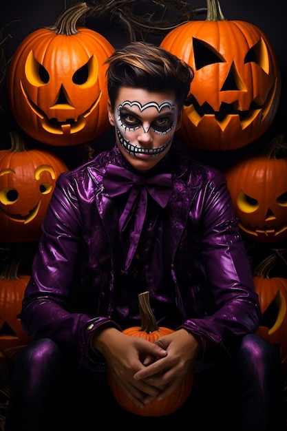 Foto ein porträt eines menschen, der ein halloween- und make-up-kostüm trägt