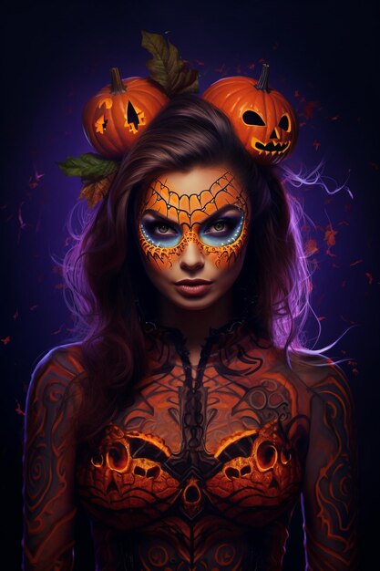 Foto ein porträt eines menschen, der ein halloween- und make-up-kostüm trägt