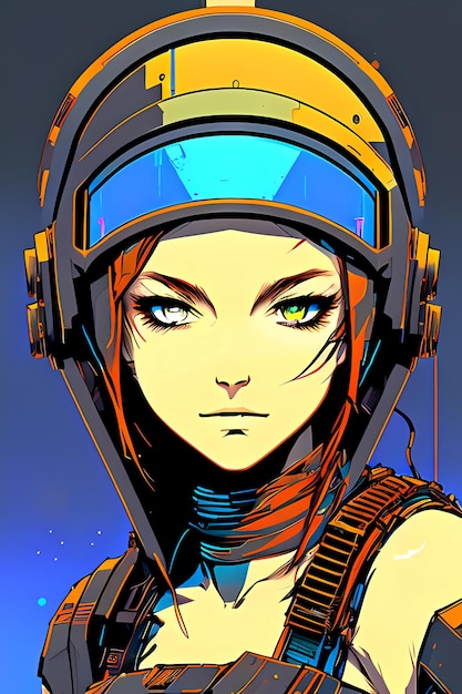 Ein Porträt eines schönen Girla-Krieges in moderner Rüstung mit den neuesten Waffen der Zukunft Frau mit Helm und Raumanzug mit Weltraumhintergrund KI