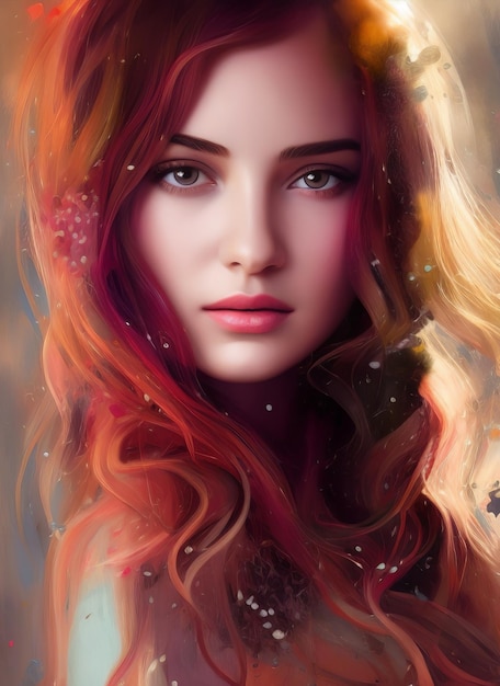 Ein Porträt eines schönen Mädchens mit roten Haaren und blauen Augen.