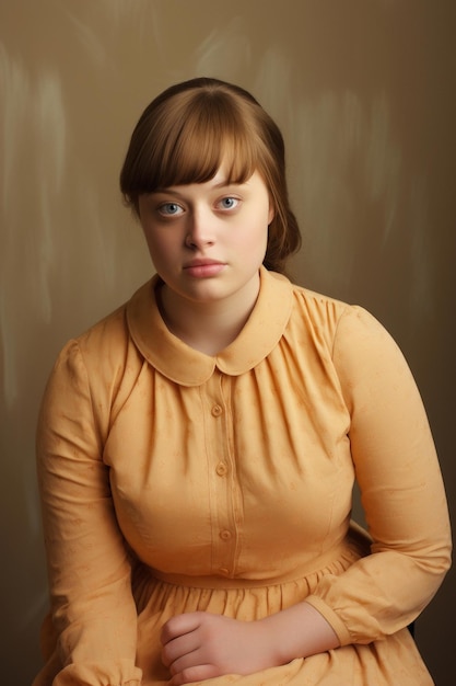 Ein Porträt eines Studenten mit Down-Syndrom auf einem professionellen fotografischen Hintergrund