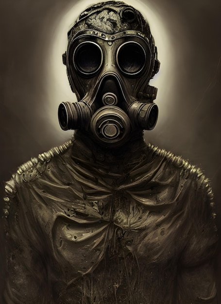 ein Porträt eines Zombiesoldaten mit Gasmaske, Horrorkunst, Atomkrieg, Apokalypse