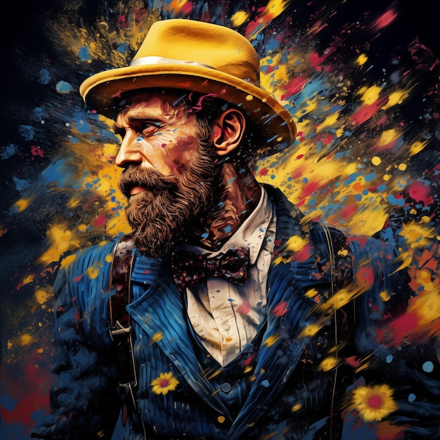 Ein Porträt von Van Gogh in seinem eigenen Stil Spritzer und Flecken auf dem Hintergrund