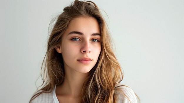 Foto ein portrait einer jungen frau im fotostudio mit weißem hintergrund