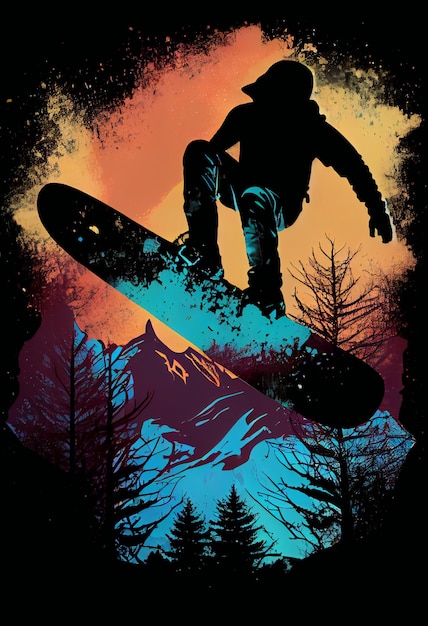 Ein Poster, auf dem Snowboarder steht