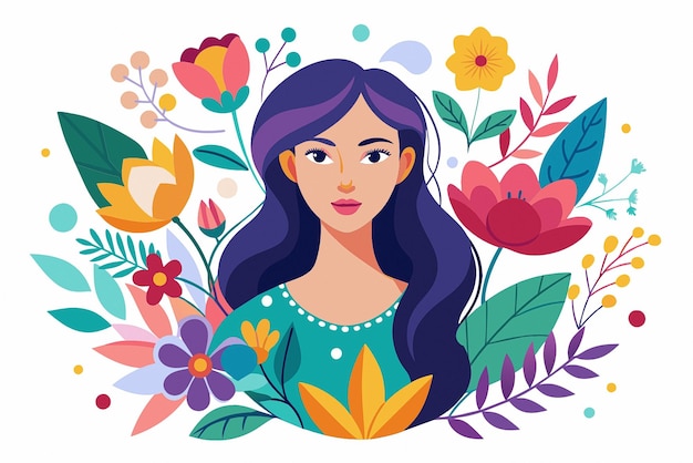ein Poster einer Frau mit Blumen und einem Vogel