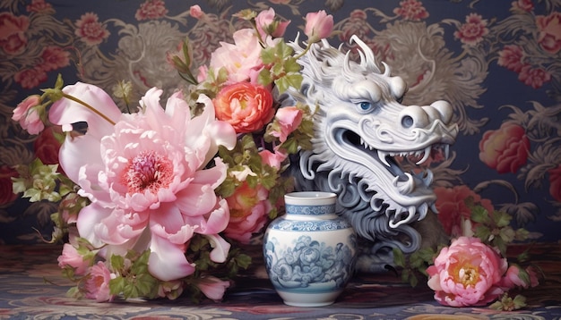 Ein Poster eines chinesischen Drachen aus Silberfiligran