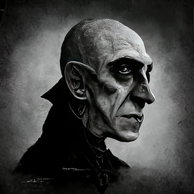 ein Poster eines Mannes mit gruseligem Gesicht und dunklem Hintergrund.