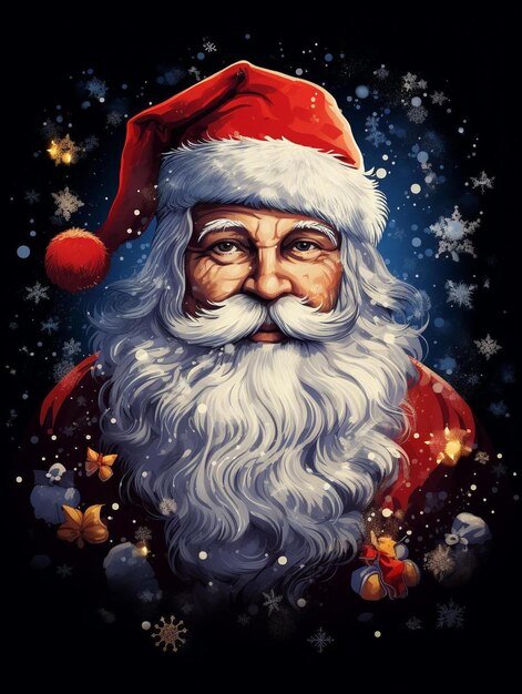 ein Poster eines Weihnachtsmanns mit einem Stern oben drauf.