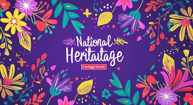 ein Poster für das nationale Erbe, das einen bunten Hintergrund mit bunten Blumen und Blättern zeigt