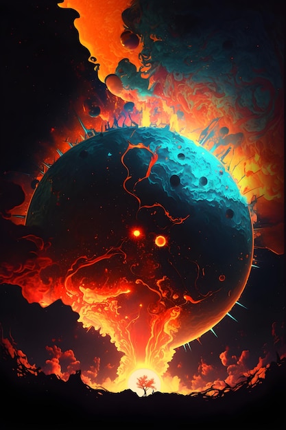 Ein Poster für das Spiel Fireball mit einem blauen Planeten in der Mitte.