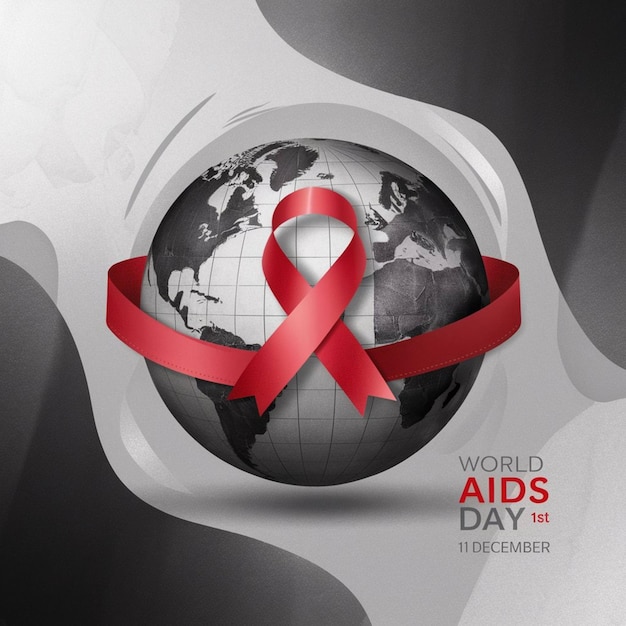 ein Poster für den Aids-Tag und eine Welt mit einem roten Band