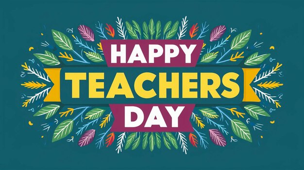 ein Poster für den Tag der Lehrer mit einem bunten Hintergrund mit bunten Blumen und einem Zitat aus dem Tag des Lehrers des Jahres