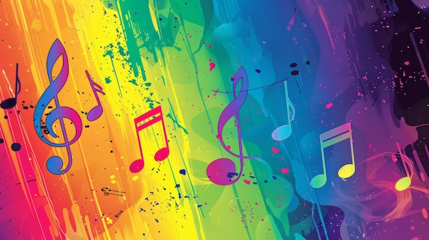 Ein Poster für den Weltmusiktag mit Regenbogen-Hintergrund