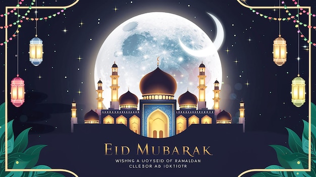 ein Poster für die arabische Moschee mit einem Mond und einer Moschee im Hintergrund, generiert von KI