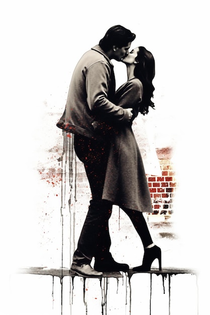 ein Poster für ein Paar, das sich vor einem Mann küsst, mit einer Frau, die sie küsst.