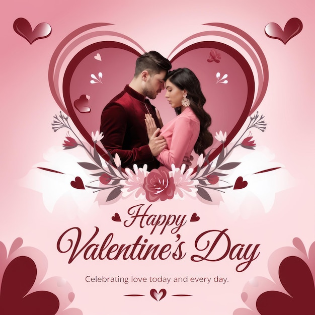 ein Poster für ein Paar mit einem Herz, auf dem steht: "Glücklicher Valentinstag".