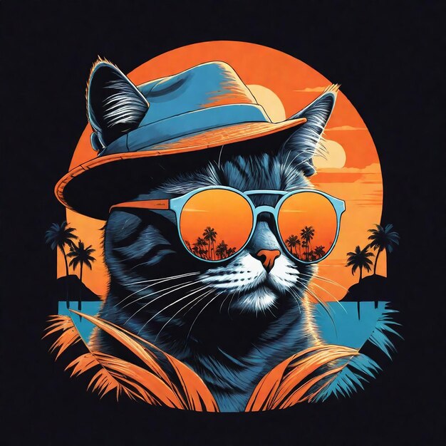 ein Poster für eine Katze mit Sonnenbrille und einem Hut, auf dem die Quote Katze steht