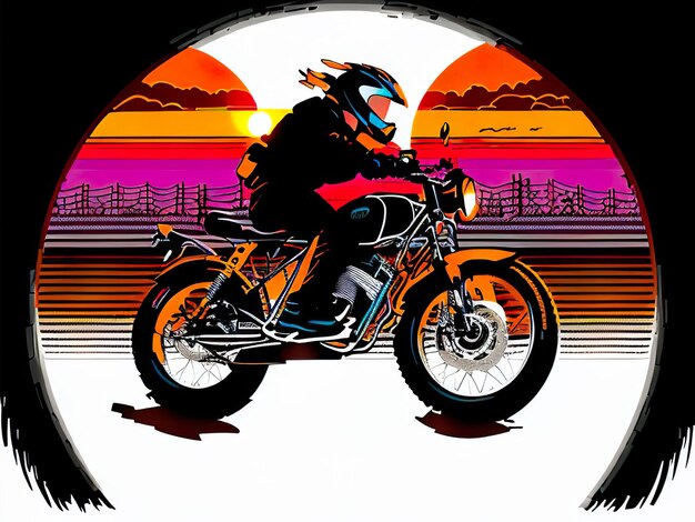 Ein Poster für eine Motorrad-Show mit einer Person, die ein Motorrad fährt.