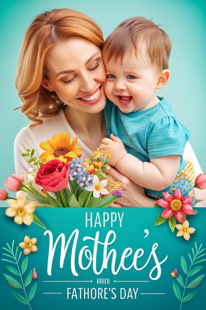 Ein Poster für eine Mutter und ihr Kind mit dem Text "Glücklicher Muttertag"