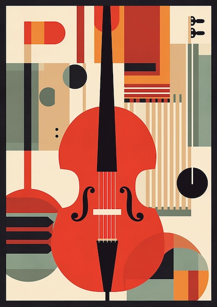 ein Poster für eine Violine mit rotem und grünem Hintergrund.