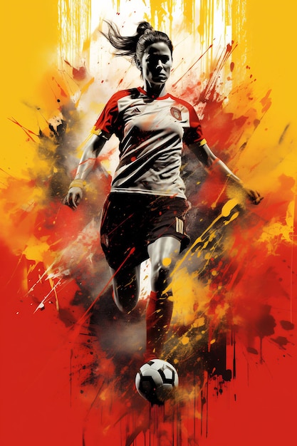ein Poster für einen Fußballspieler mit rot-gelbem Hintergrund