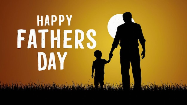 ein Poster für einen glücklichen Muttertag mit einer Silhouette von Vater und Sohn, die sich die Hände halten