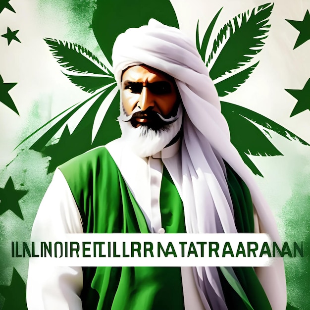 ein Poster für einen Mann mit Bart und einem grünen und weißen Schal
