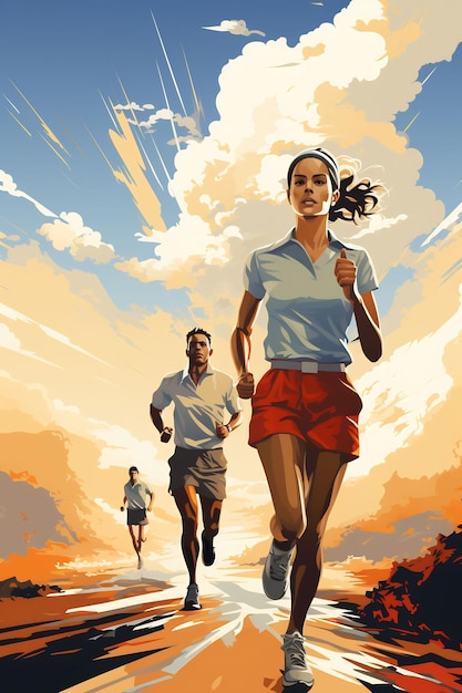 ein Poster für einen Marathon mit einer Frau im Hintergrund.