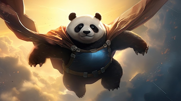 ein Poster für einen Panda mit Flügeln und Flügeln.