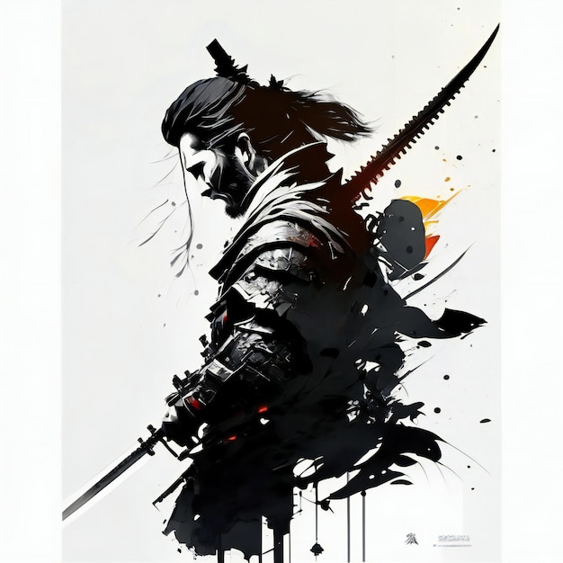 ein Poster für einen Samurai mit einem Schwert in der Hand
