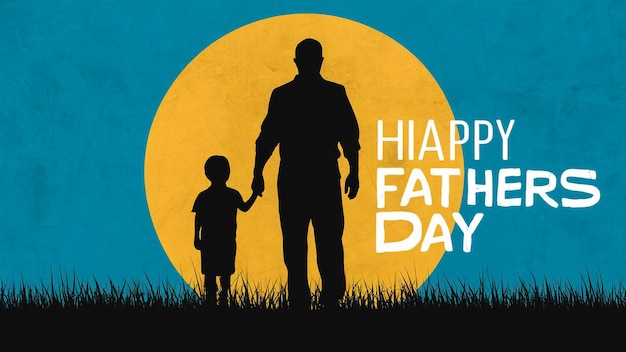 ein Poster für einen Vater und Sohn mit blauem Hintergrund, einem gelben Mond und den Worten Happy Fat