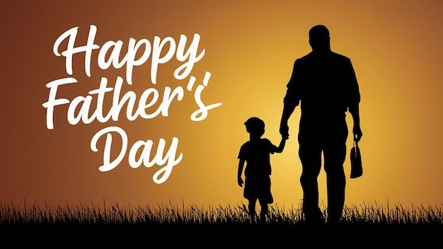 ein Poster für einen Vater und Sohn mit einem Sonnenuntergang hintergrund mit einer Silhouette eines Vaters, der Hände hält
