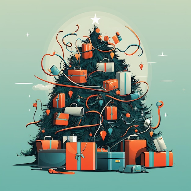 ein Poster für einen Weihnachtsbaum mit einem Stern darauf