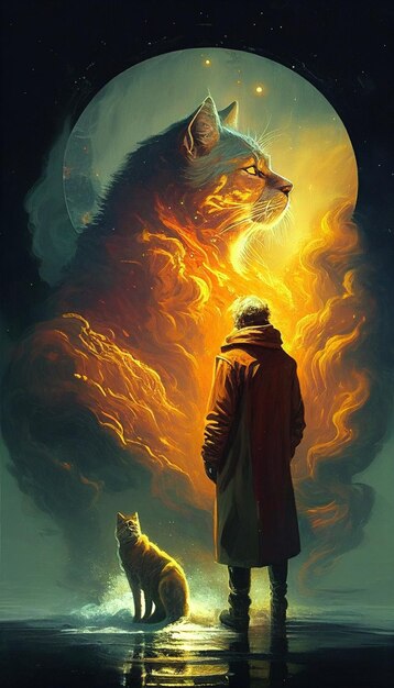 ein Poster für einen Wolf mit einem Mann und einem Hund im Hintergrund
