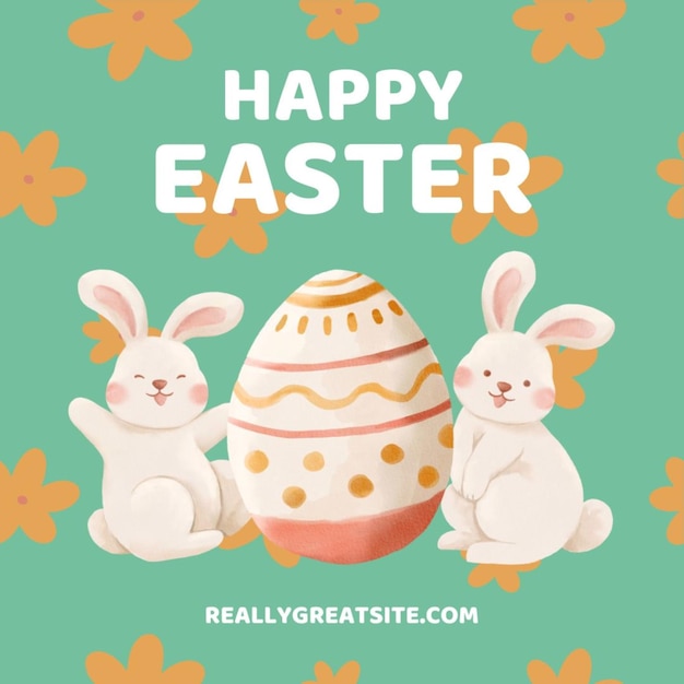 ein Poster für Ostern Ostern mit zwei Kaninchen und einem Kaninchen darauf