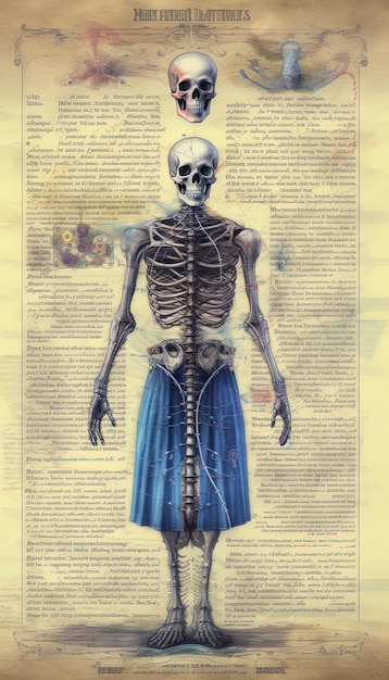Foto ein poster für skelett mit einem skelett auf der vorderseite.