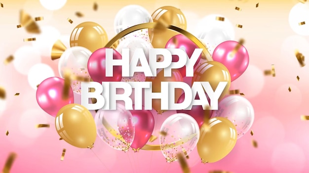 ein Poster mit Ballons und einem rosa Hintergrund mit einem goldenen Hintergrund mit pinkem Hintergrund