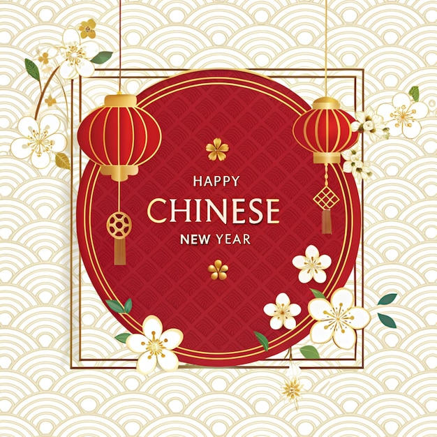 ein Poster mit chinesischen Schriftzeichen, auf dem steht: "Glückliches Neujahr"