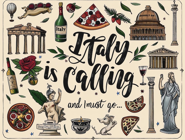 ein Poster mit einem Bild einer Pizza und einer Pizza