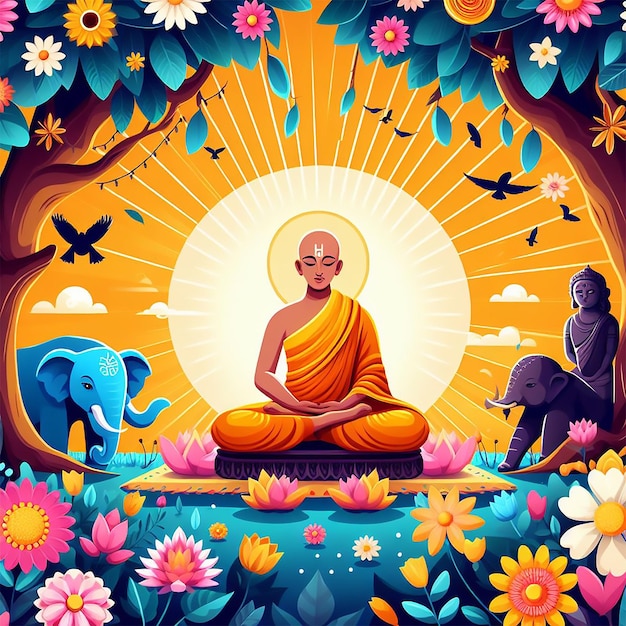 ein Poster mit einem Bild eines Mönchs in einer Lotusposition