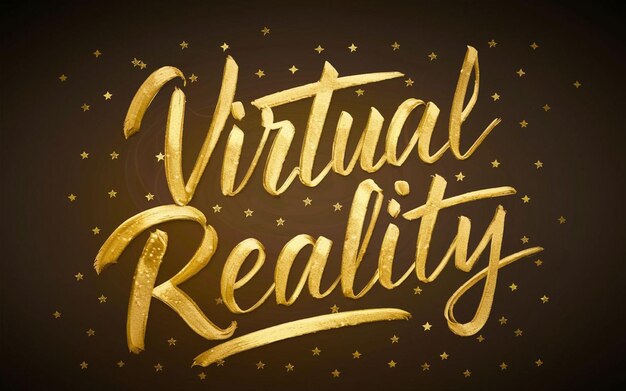 ein Poster mit einem goldenen Hintergrund mit dem Satz "virtuelle Realität"