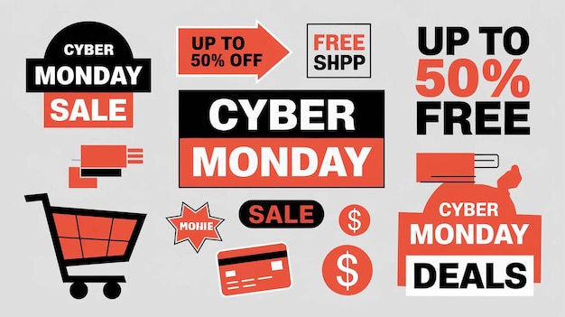 ein Poster mit einer Reihe verschiedener Zeichen, darunter Cyber Monday